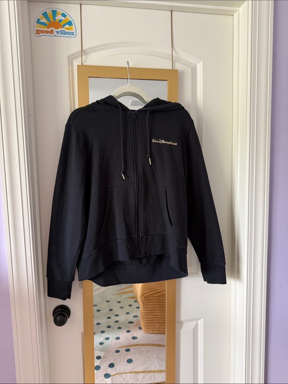 Disney Black Zip-Up Hoodie with Gold Logo